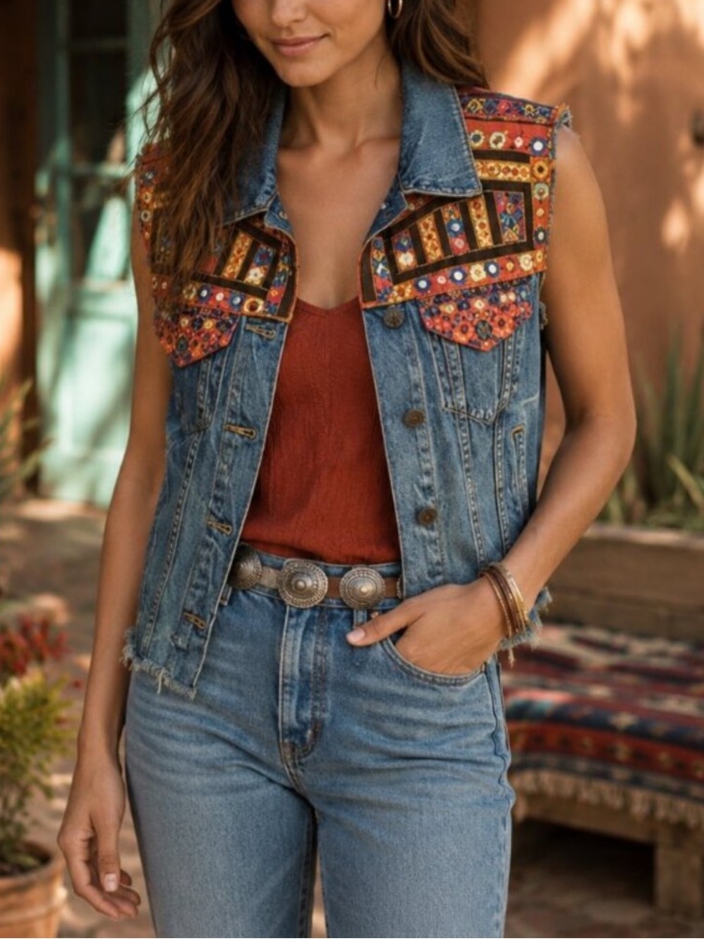Denim & Supply Ralph Lauren Vest Jean western boho sz M ethnic Aztec cowgirl